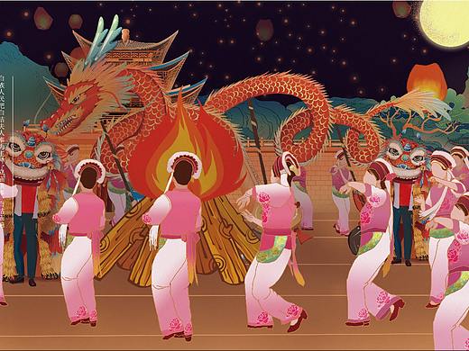 红花火树如炬燃——白族火把节插画绘本设计