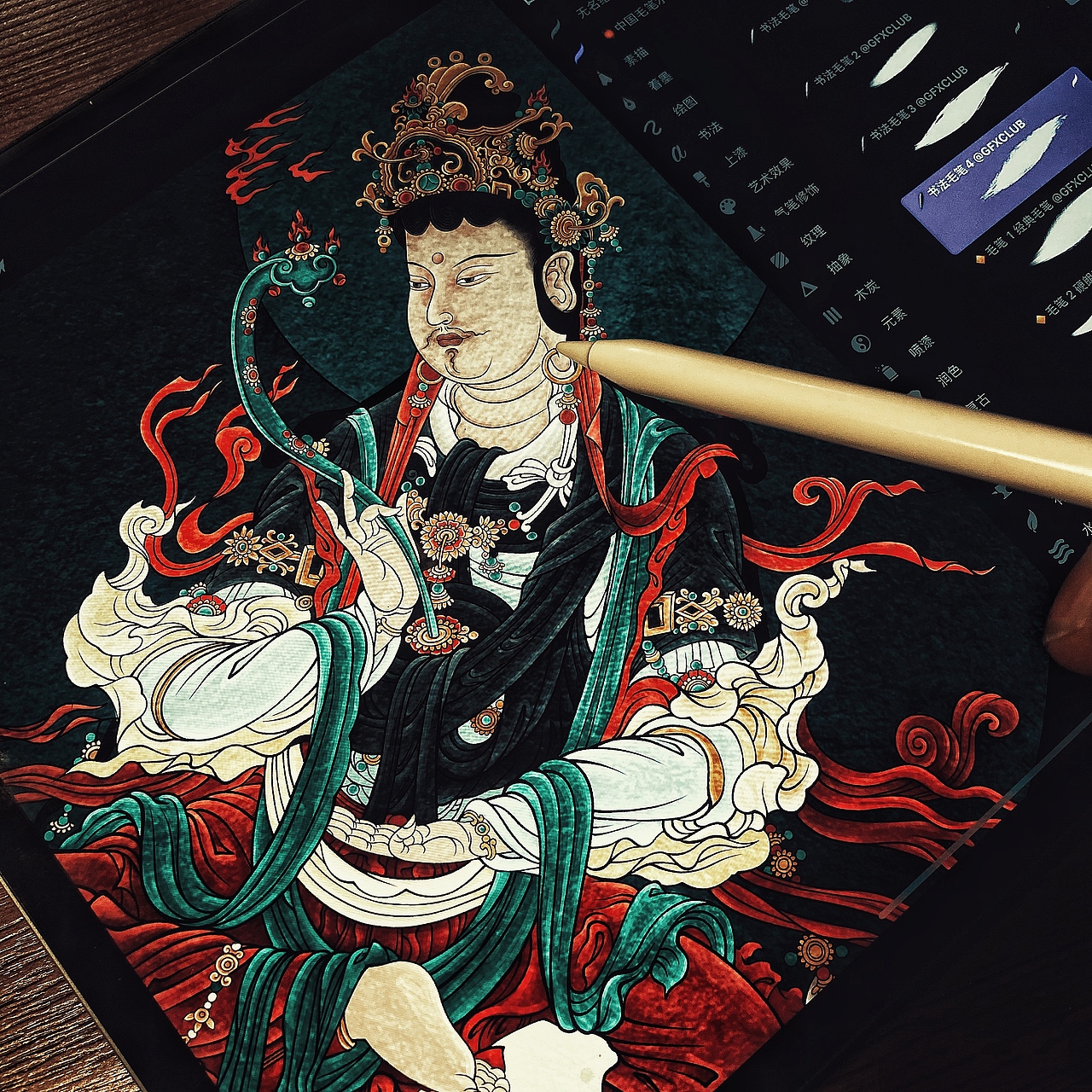 ipad绘制文殊菩萨（图ZMjIwMjEwMDQ0） - 绘画 - 站酷设计师亦闳原创素材 - 站酷ZCOOL