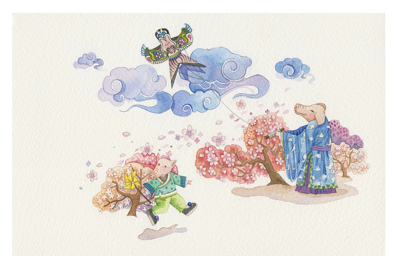 2019猪年12个月份明信片插图