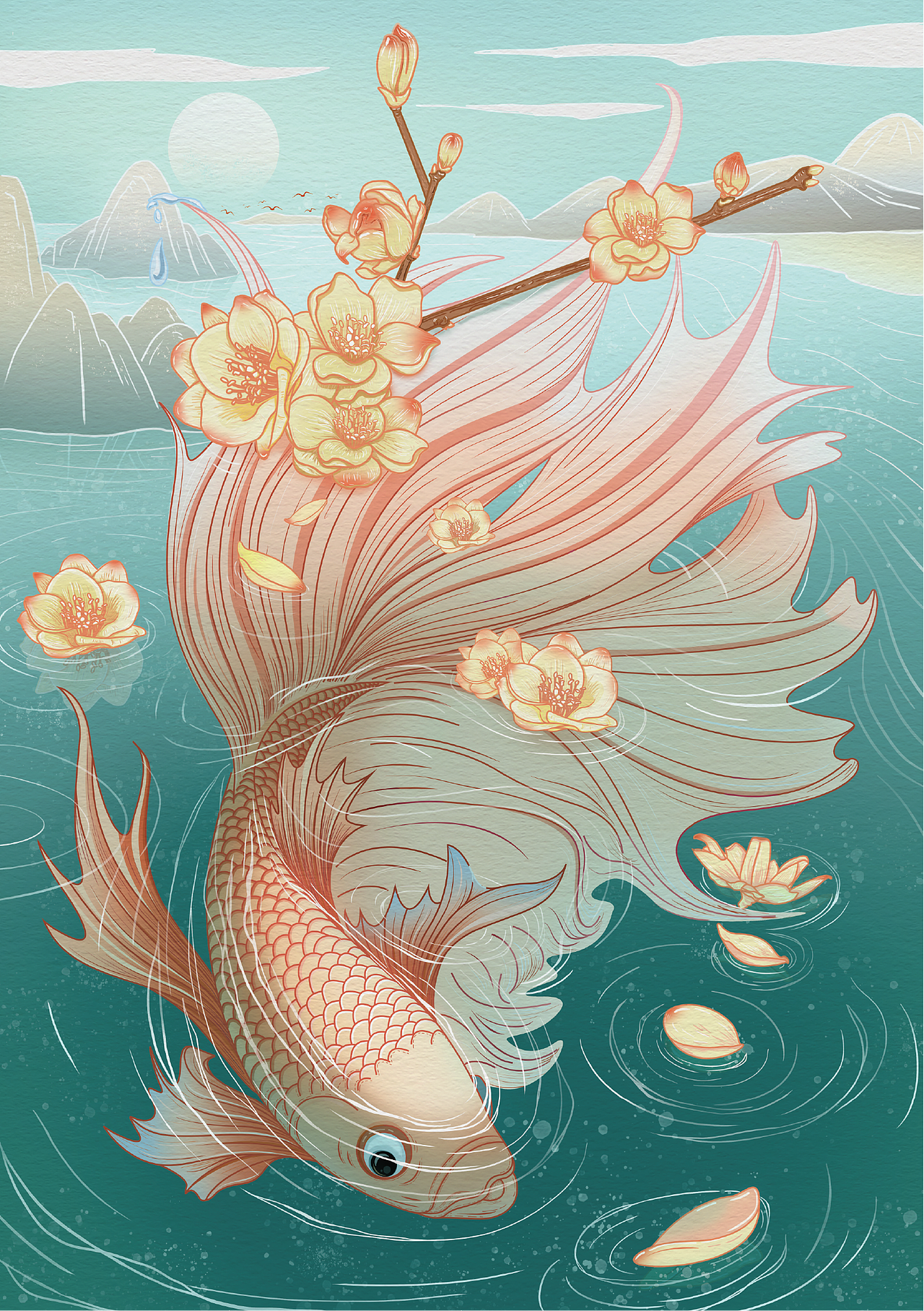《鱼你一起的春夏秋冬》（图ZMjE4NzA0MTY0） - 艺术插画 - 站酷设计师白米饭范原创素材 - 站酷ZCOOL