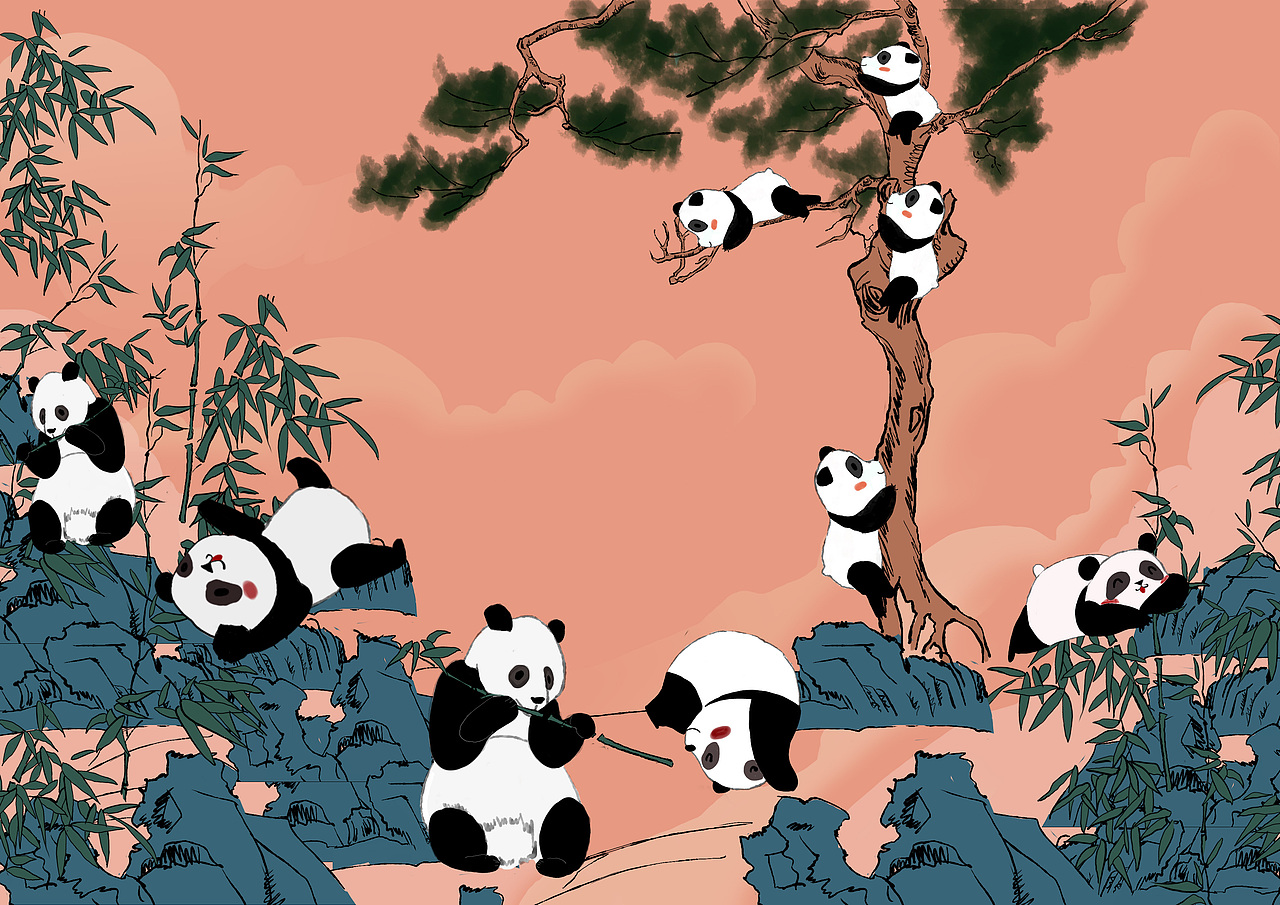 国风大熊猫（图ZMjIzMjk3MDk2） - 艺术插画 - 站酷设计师小小XIAO122原创素材 - 站酷ZCOOL