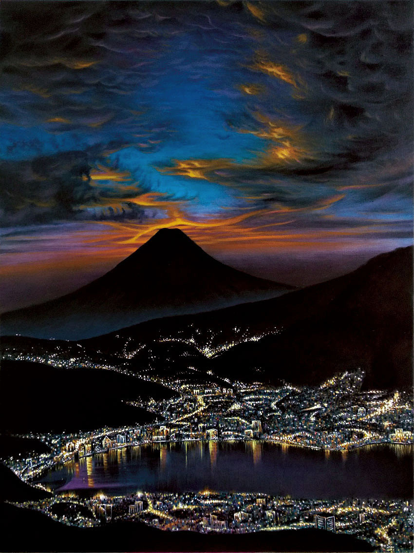 我的油画作品夜空下的滨海城市