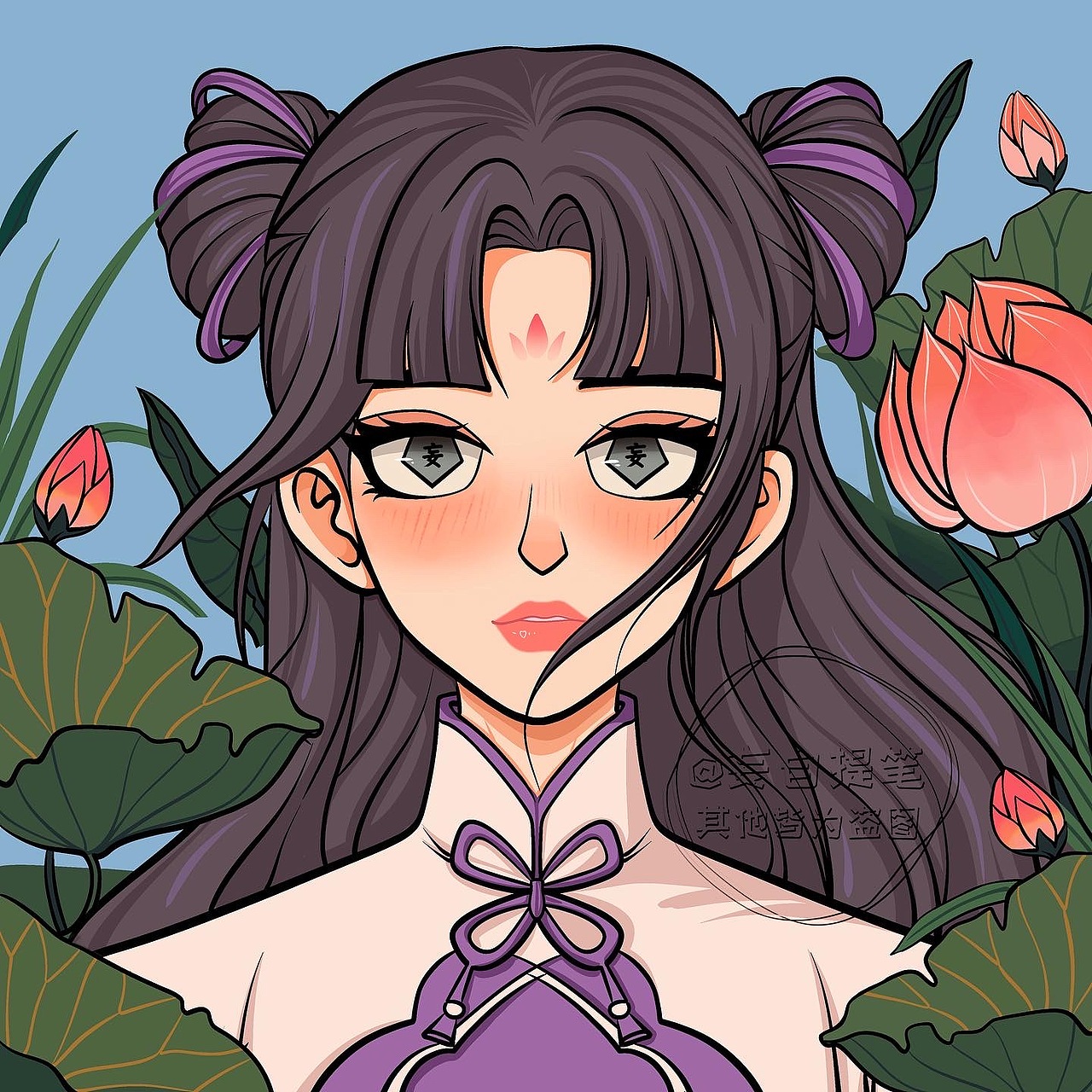 原创插画设计古风王者氛围感曜施情侣头像