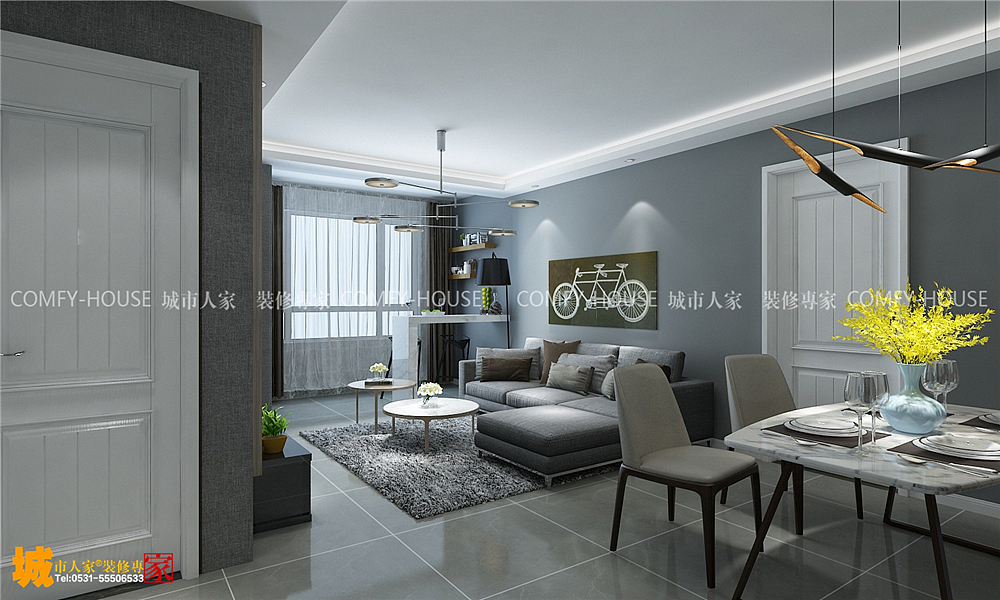 德润天玺90平现代简约风格装修效果图,简约时尚