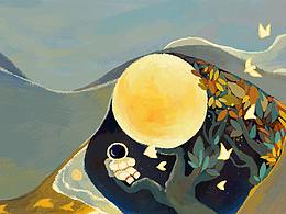 《月球航行》系列扁平肌理油画质感插画