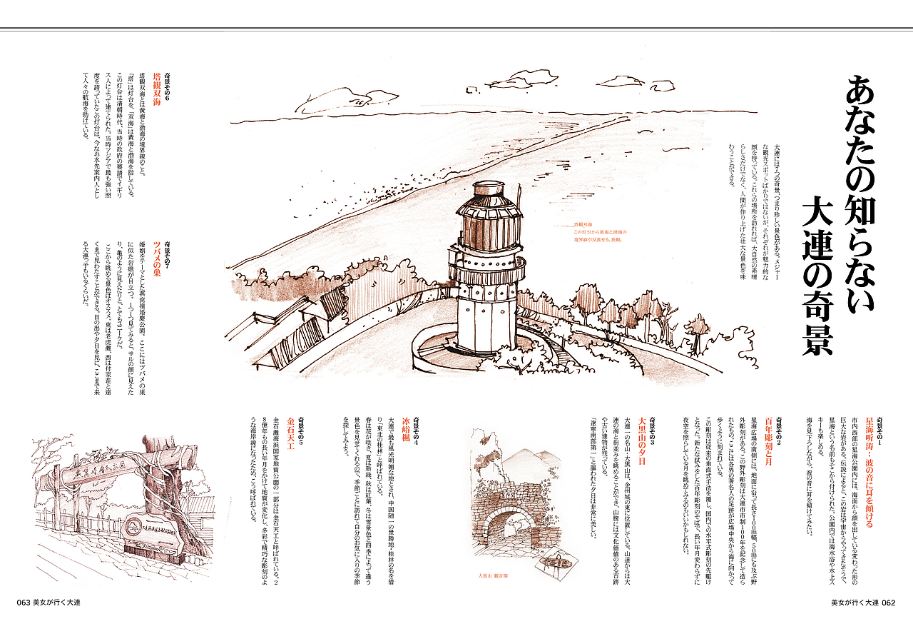 杂志《美人が行く大連》景点插图部分（图ZMTI4Njk2MjA=） - 商业插画 - 站酷设计师崔崔_MAY原创素材 - 站酷ZCOOL