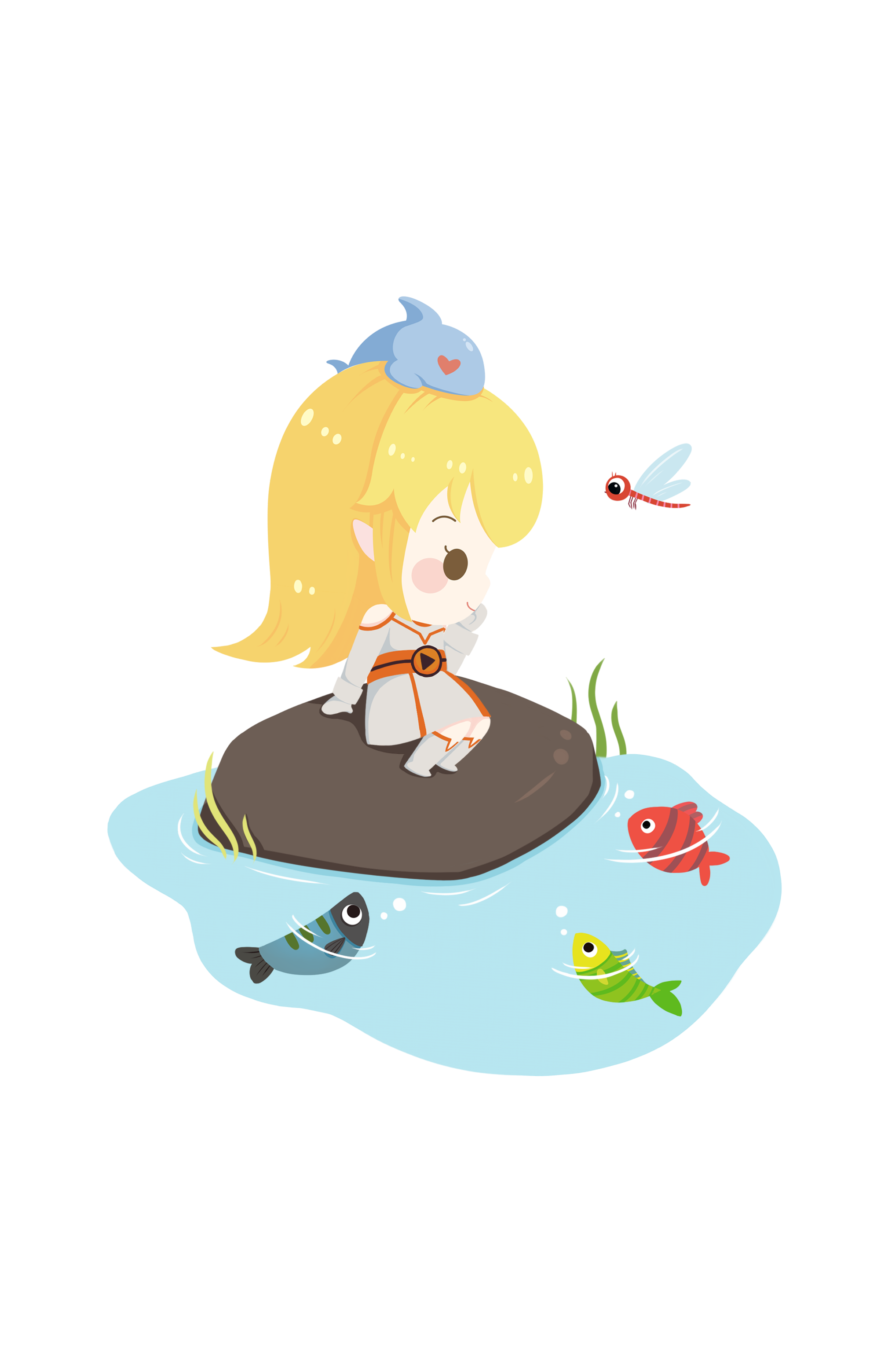 扁平插画鲨鱼娘