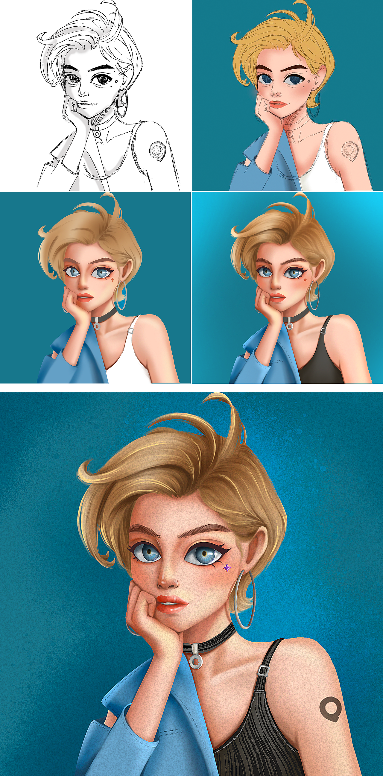 手绘头像过程稿