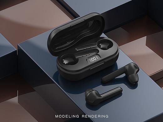 无线耳机--建模渲染 产品摄影 精修  亚马逊美工
