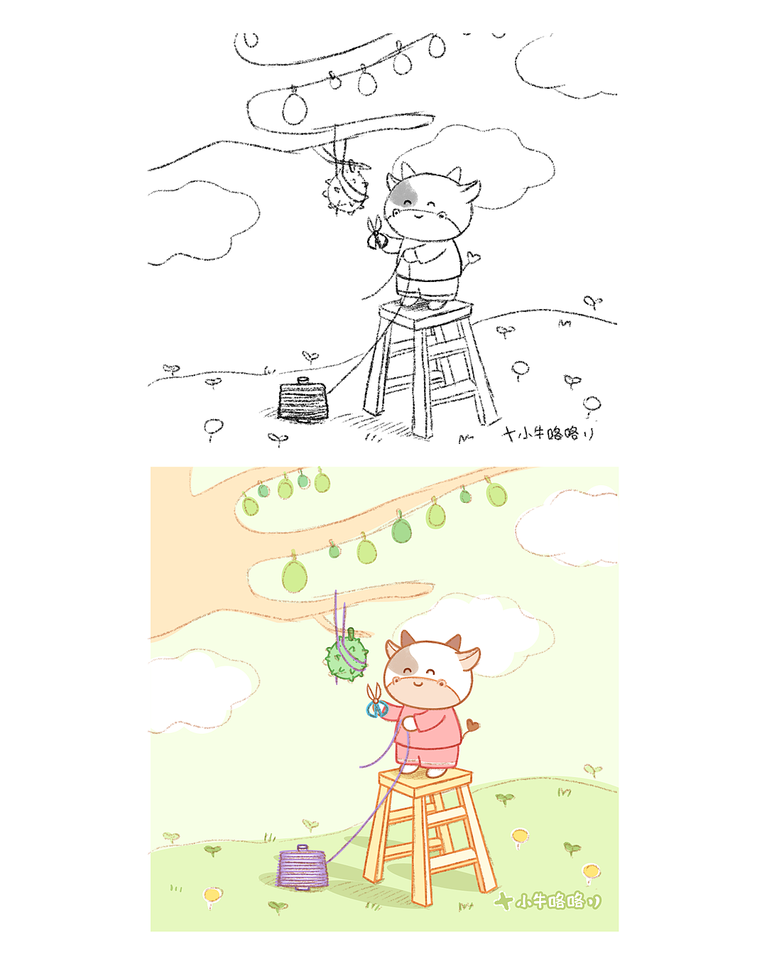 榴莲果农的日常-可爱绘本插画-故事插图（图ZMjcwMTQ4MDEy） - 绘本 - 站酷设计师trathing原创素材 - 站酷ZCOOL