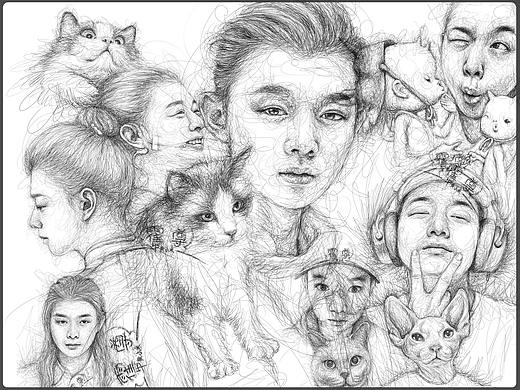 《霍尊》乱线黑白人物插画
