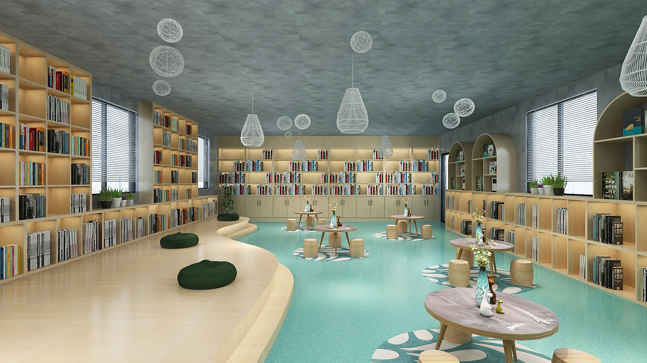 INS风图书馆布置设计3D效果图