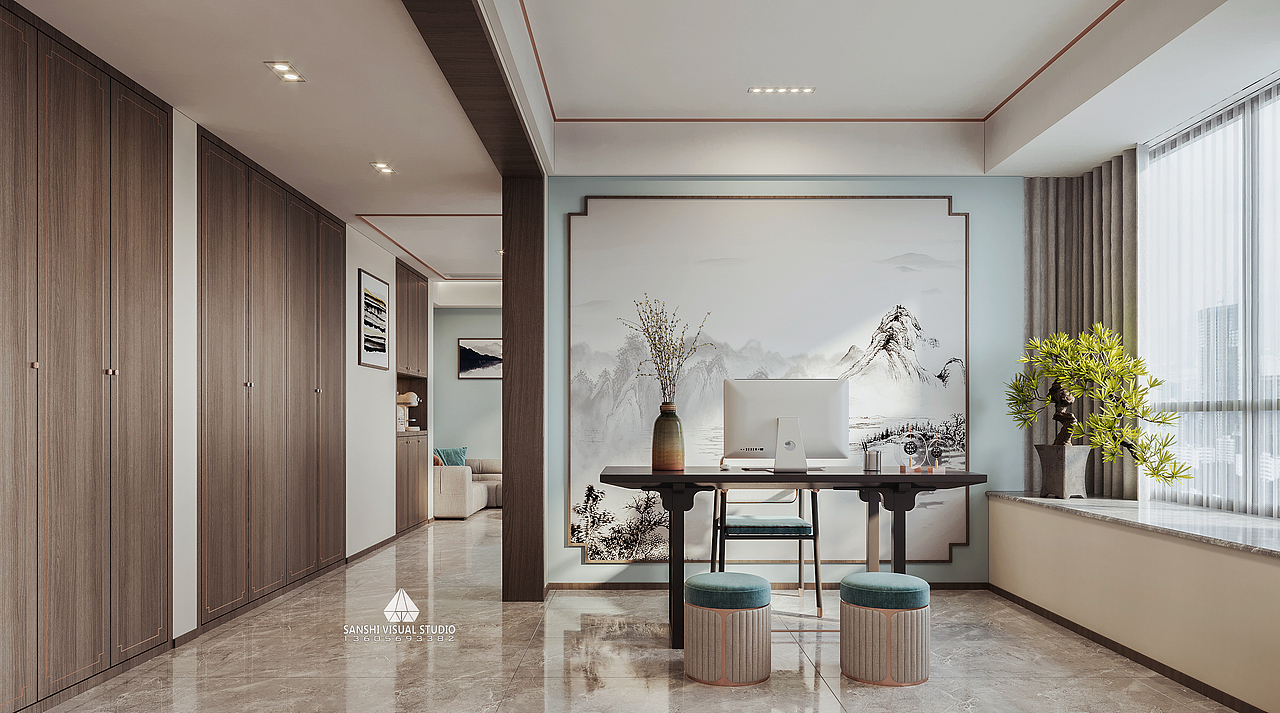新中式办公室（图ZMjU4NDE1MTQw） - 商业空间设计 - 站酷设计师三石视觉表现原创素材 - 站酷ZCOOL