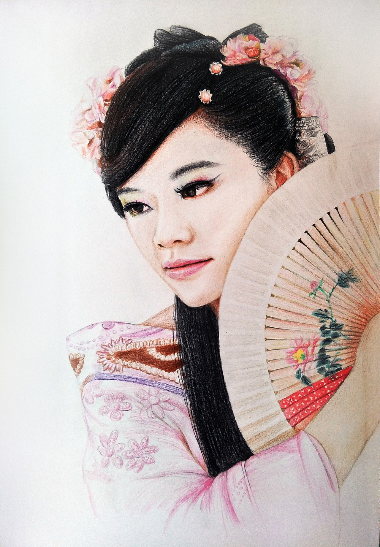 彩铅古装美女肖像画---叶青(过程)