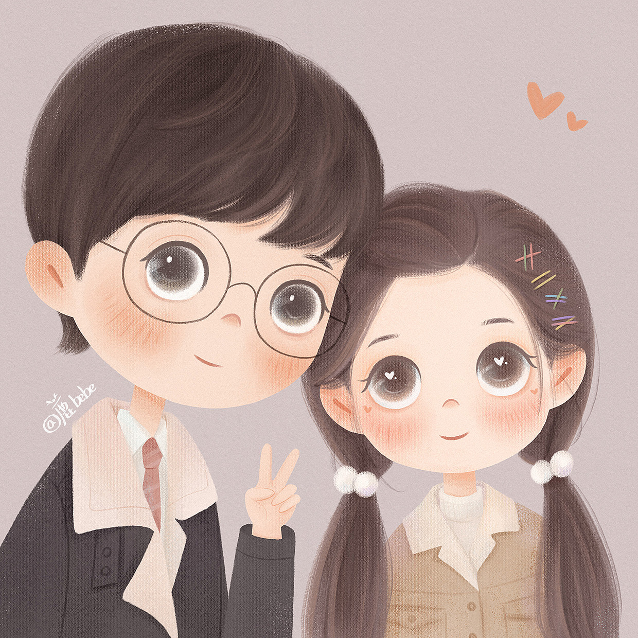 可爱情侣头像插画