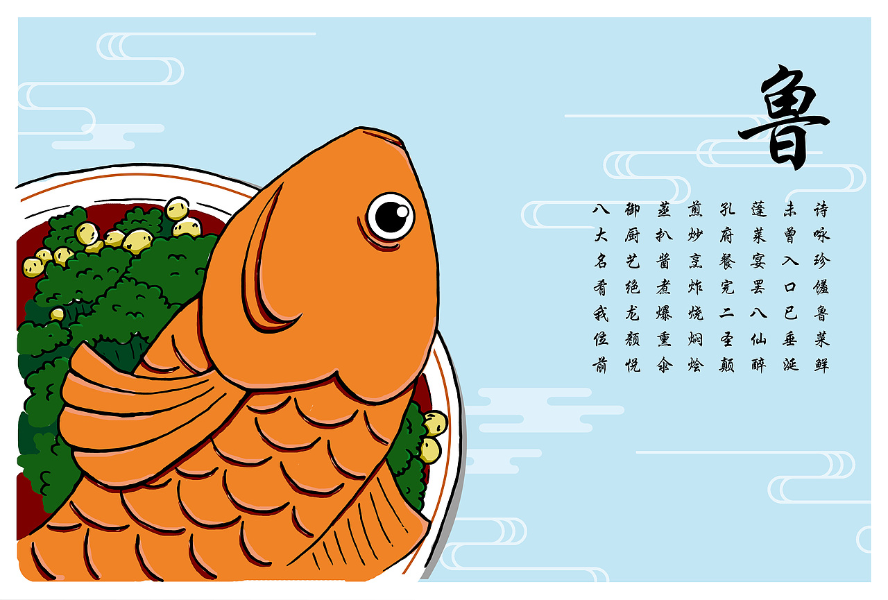 中国八大菜系|明信片|手绘插画