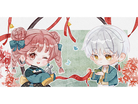 双人水彩头像插图
