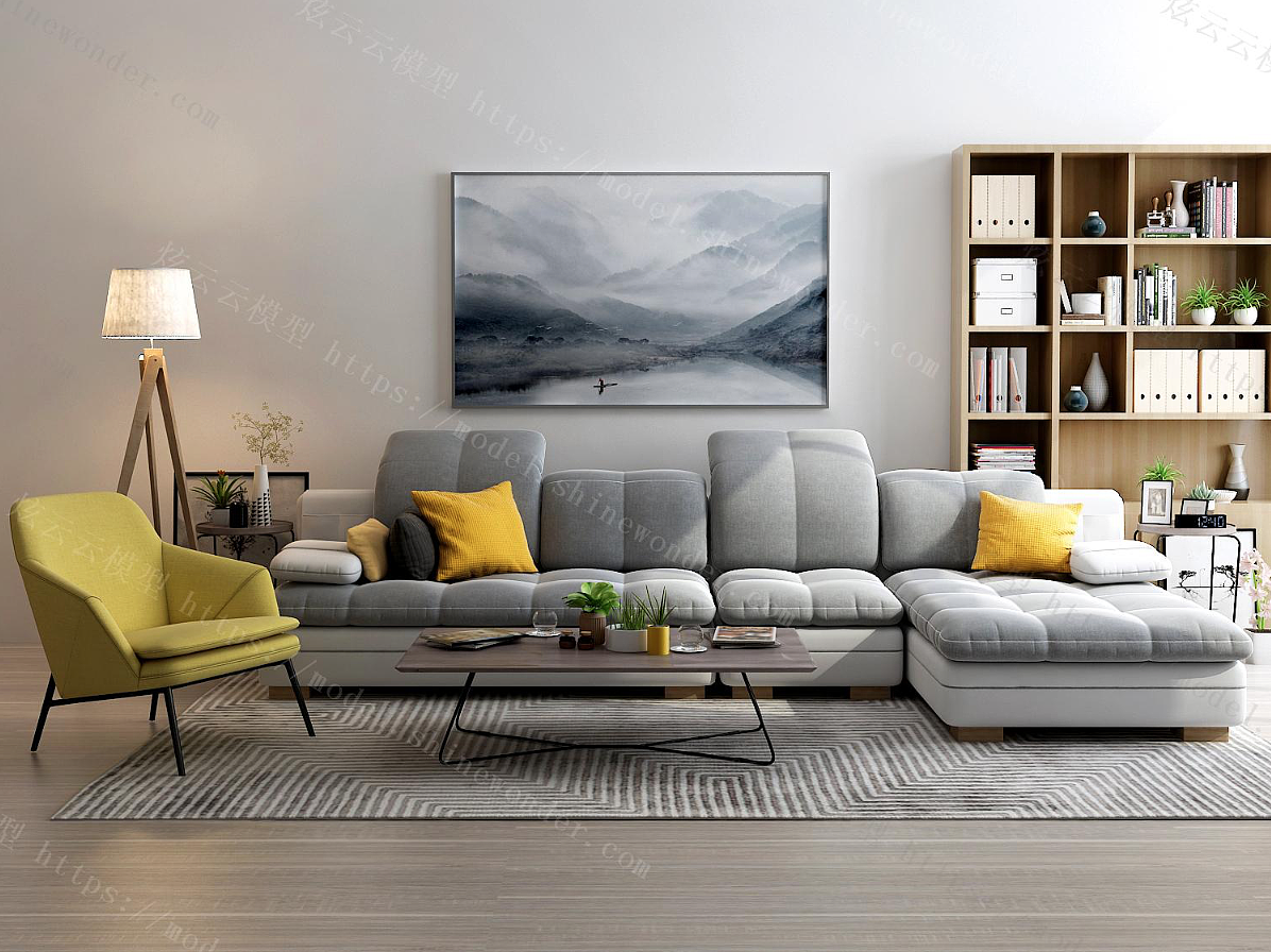 现代简约客厅沙发效果图图片素材-正版创意图片500775670-摄图网
