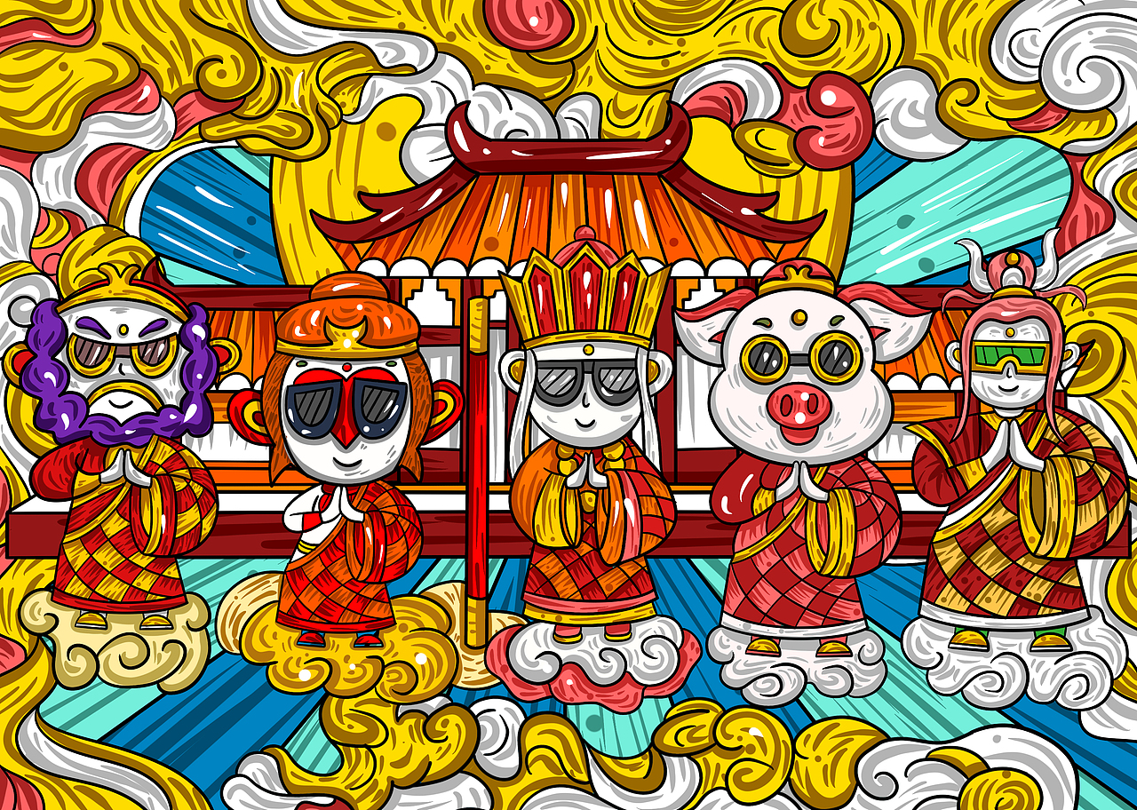 "西游记"国潮插画设计_画栩vivid-站酷zcool