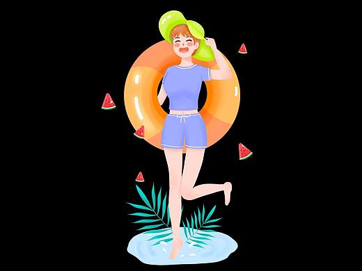 夏季立夏游泳圈游泳海边夏日泳衣元素