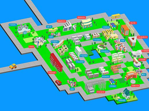 手绘Q版广州大学城地图