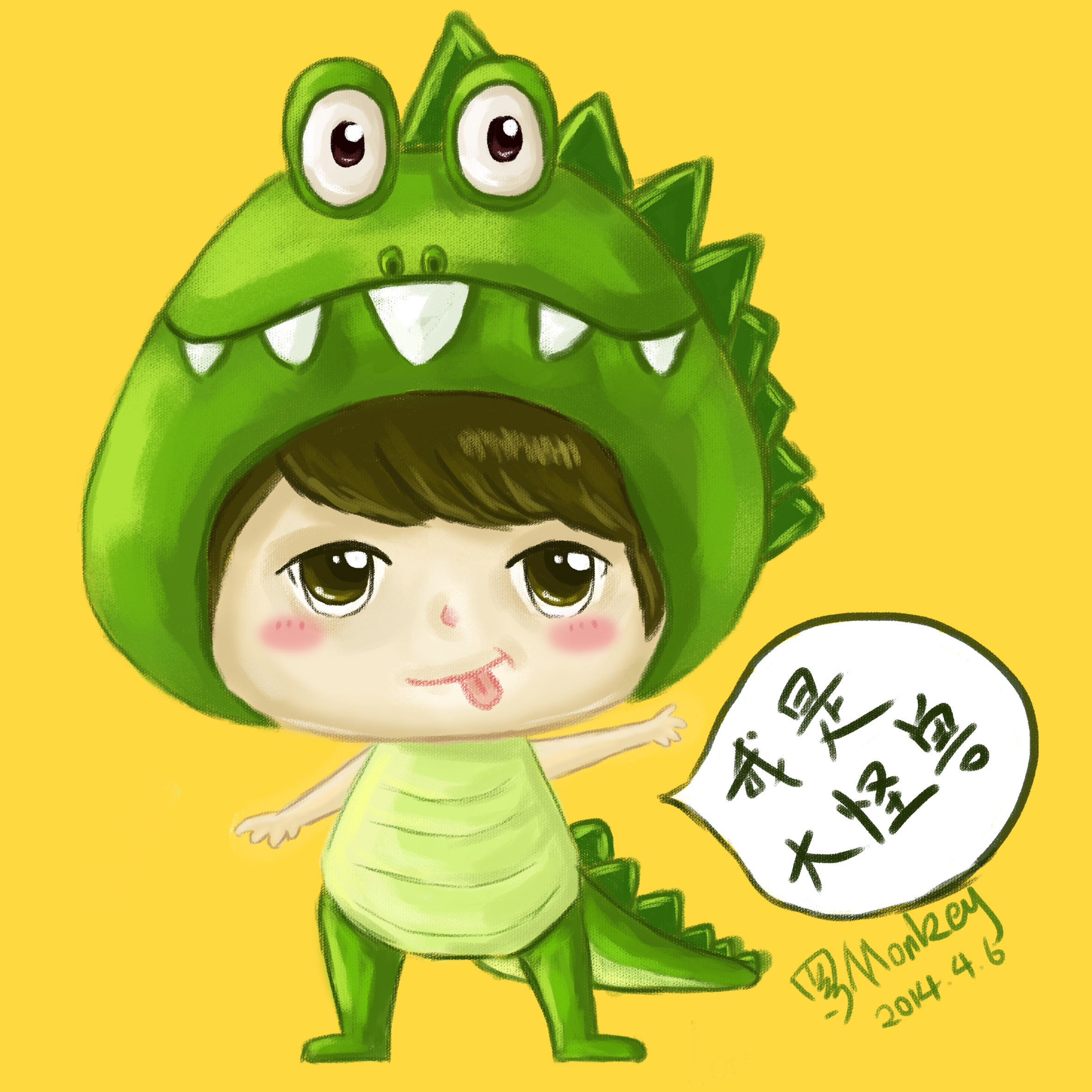 q版大怪兽小怪兽 插画 漫画 绿色 儿童