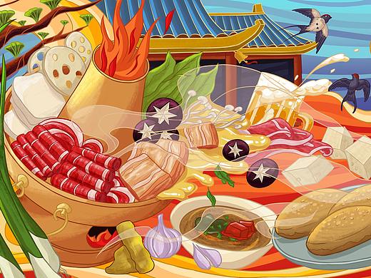 国潮美食原创商业插画