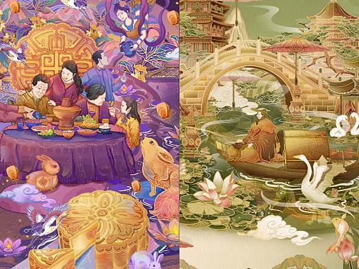 国潮风作品：中秋佳节和遇见杭州插画分享