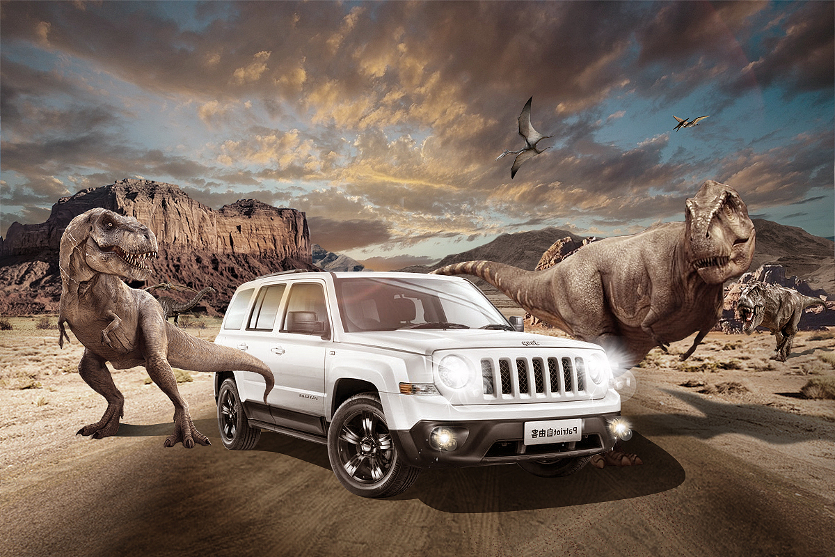 恐龙时代汽车合成海报