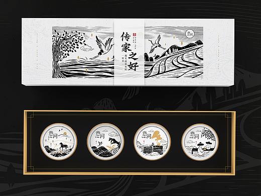 现代简约中式版画风格小罐茶包装设计-意河
