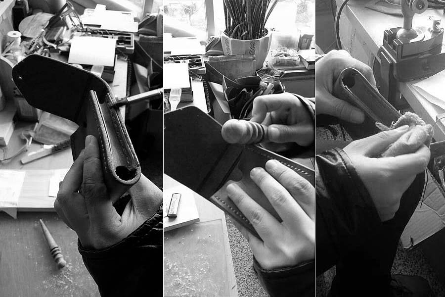 8:手缝结束后,首先要打磨,然后用cmc边缘处理,最后抛光