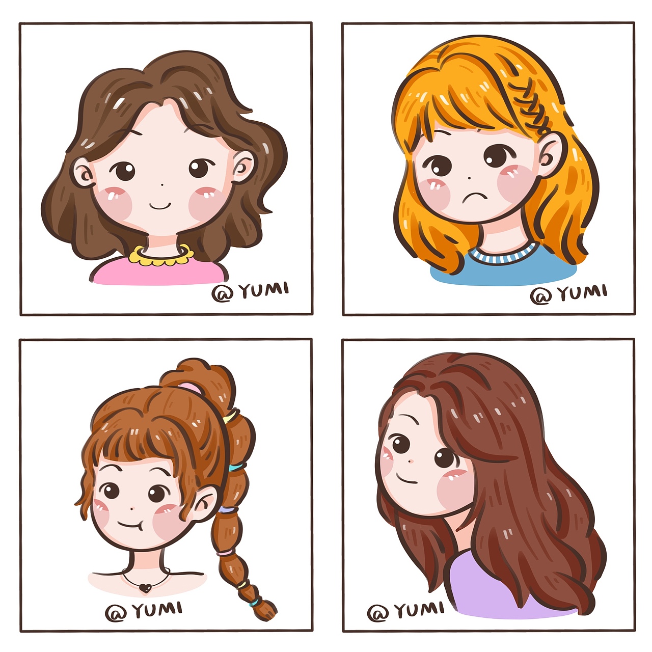 少女风人物头像订制 简笔画教程 可爱少女头像插画