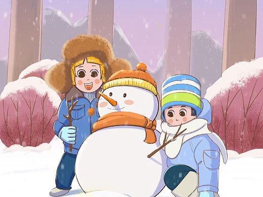 小雪插画，堆雪人☃️（个人主页-ZNjI3NjcxNTY=） - 商业插画 - 站酷设计师欧阳土豆原创素材 - 站酷ZCOOL