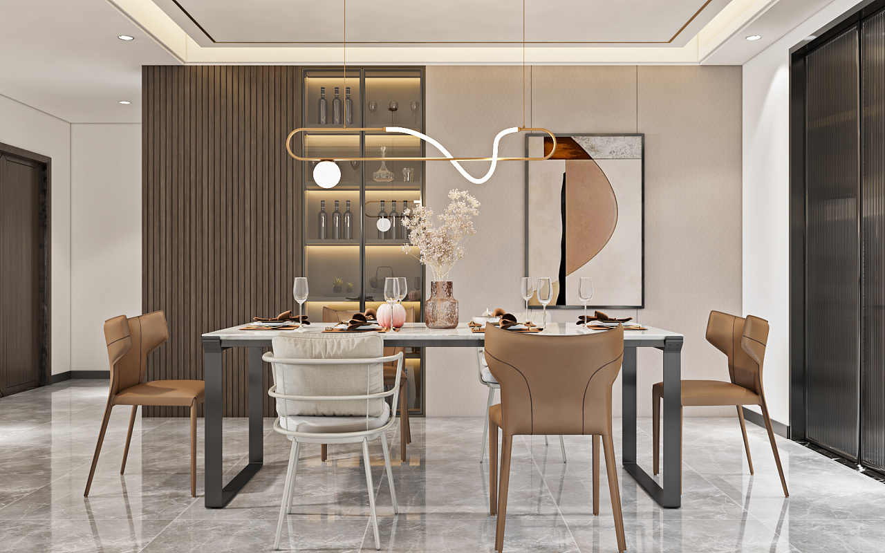 现代轻奢客餐厅#效果图