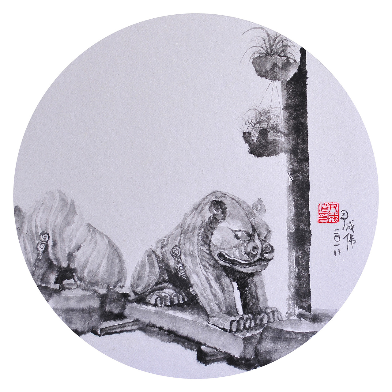 东阳印象(七)
材质:水墨、纸本<br>尺寸:直径28cm