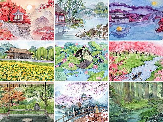 唐诗水彩插画