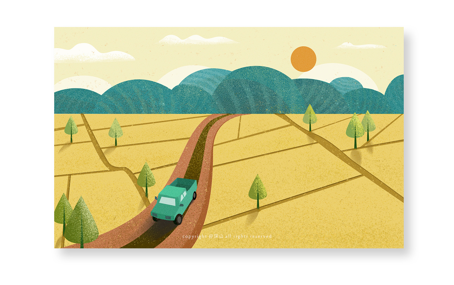 一组公路题材风景插画