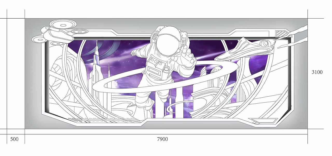 3d 科技风 墙绘设计