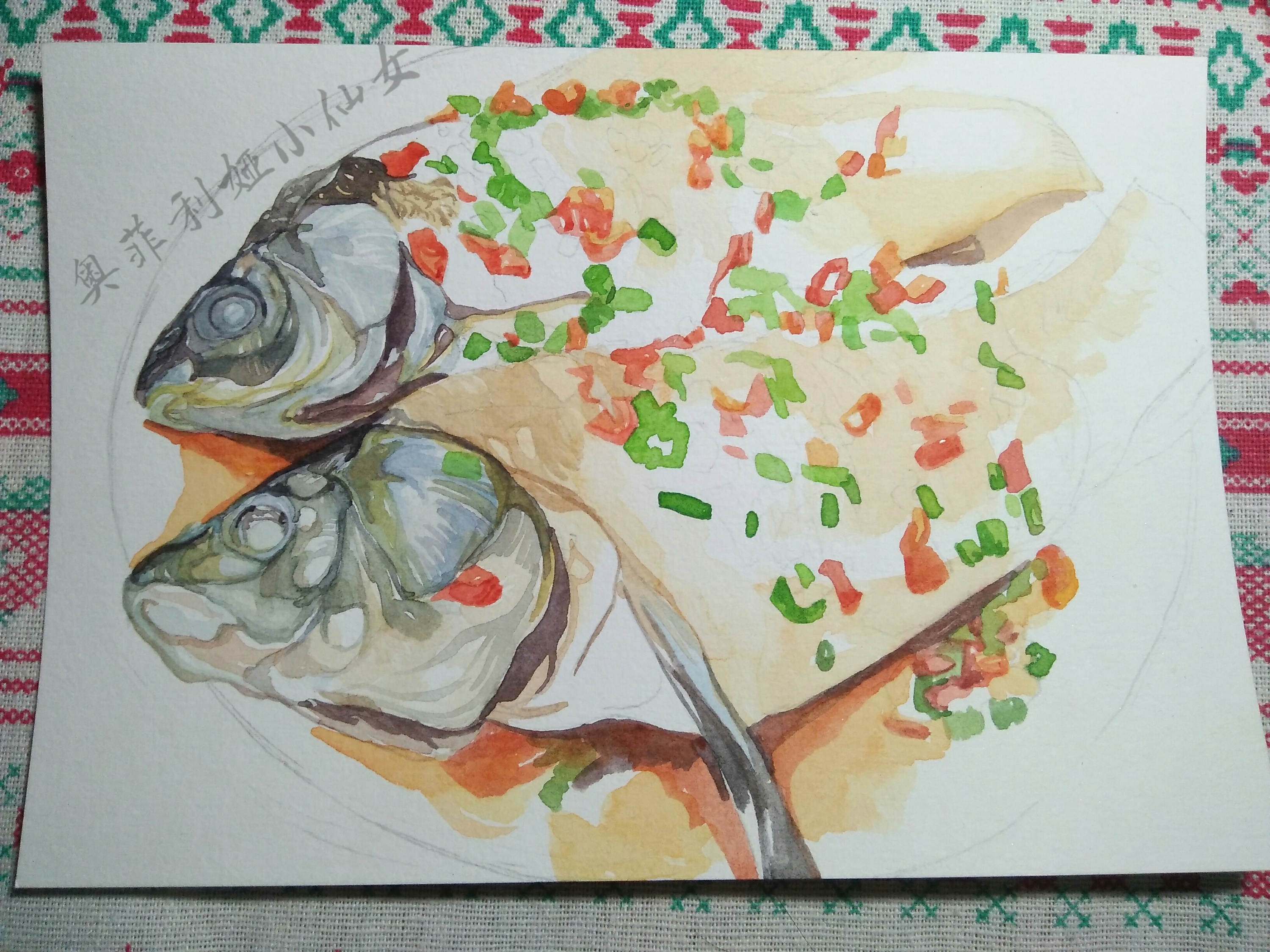 清蒸鱼简笔画带颜色的图片