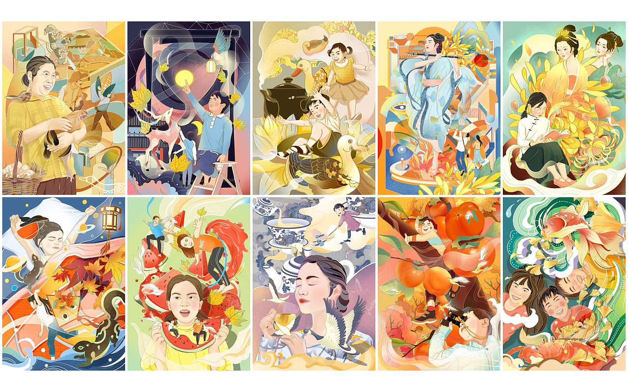 插画设计 24节气插画(秋)前一阶段的插画练习整理~