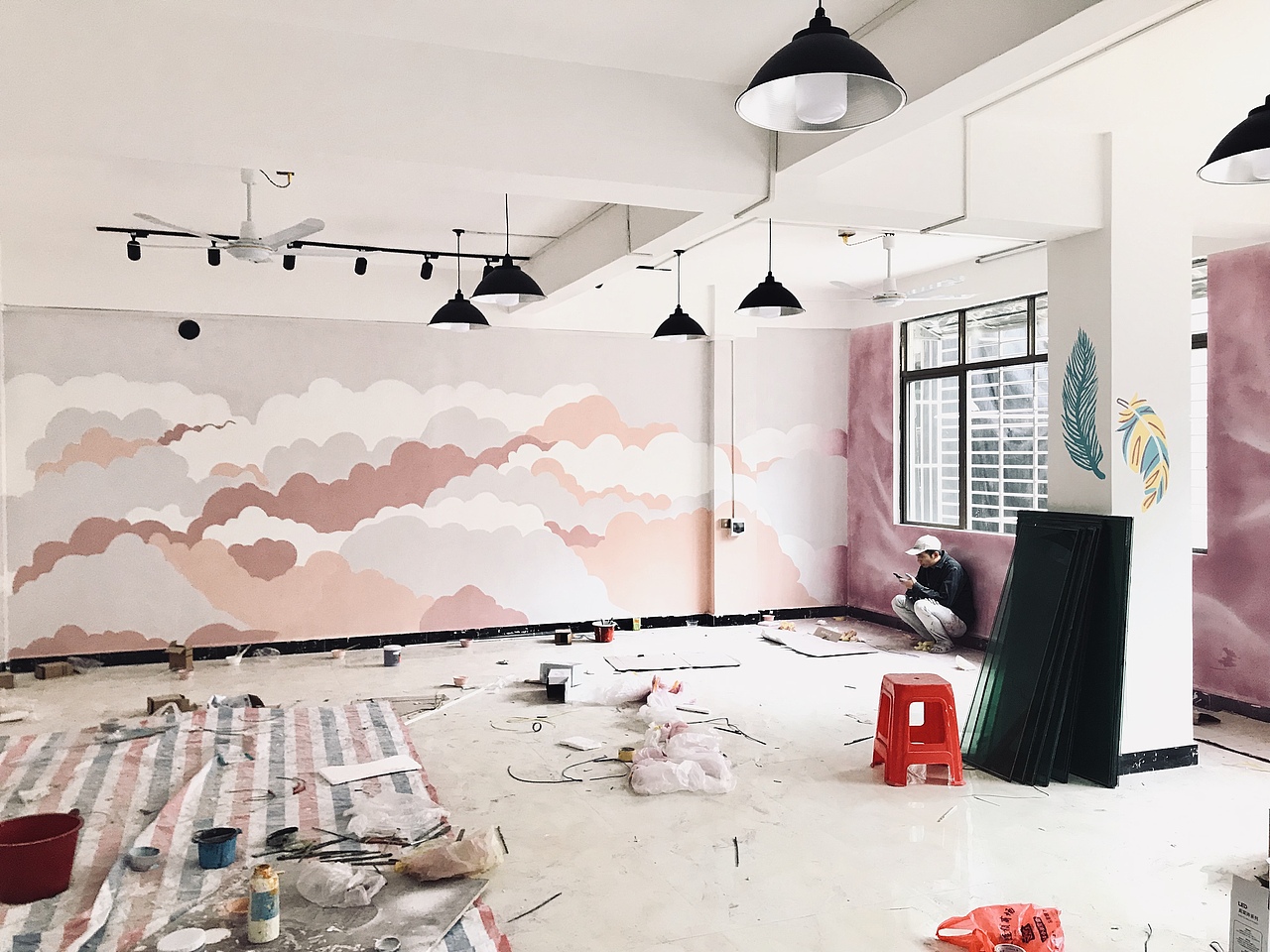 墙体彩绘涂鸦-芭蕾舞蹈室网红少女心十足背景墙|插画|新锐潮流插画