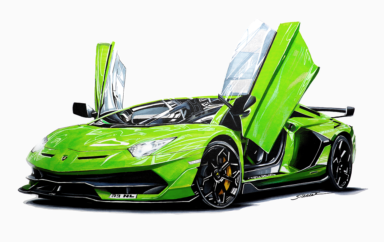 【马克笔&彩铅手绘】lamborghini aventador svj