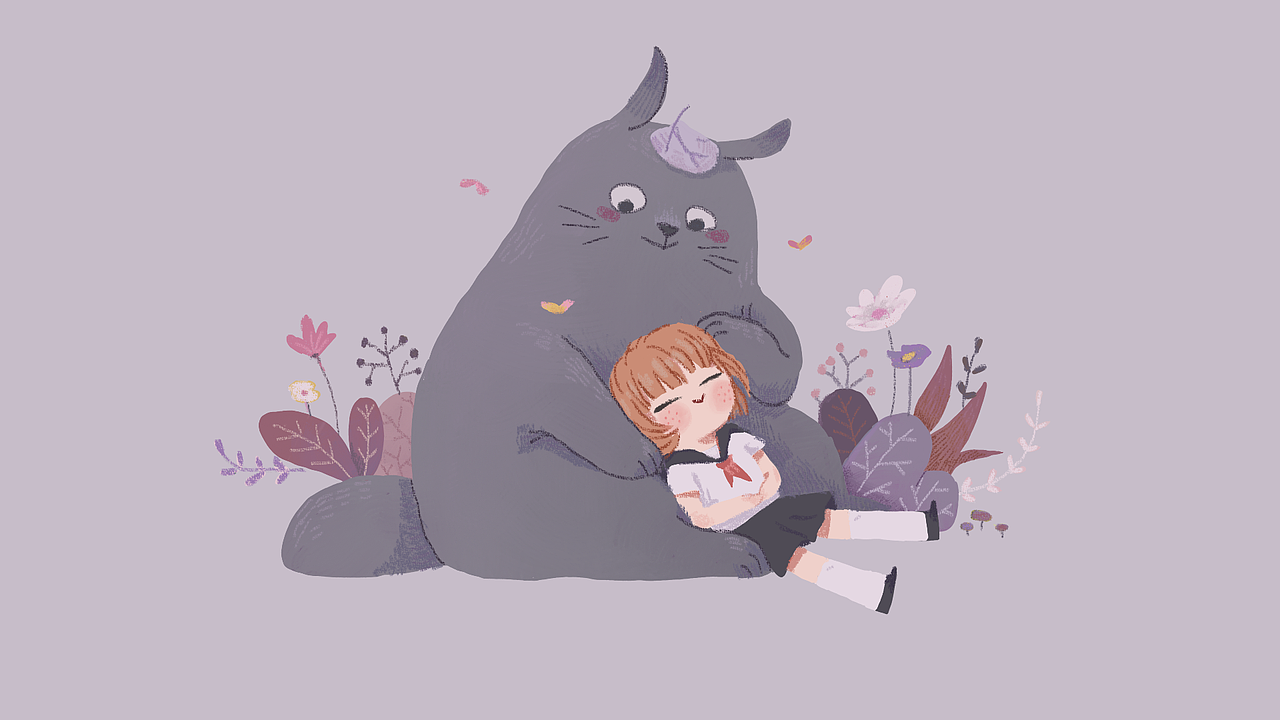 【儿童插画】躺平小女孩和小动物们