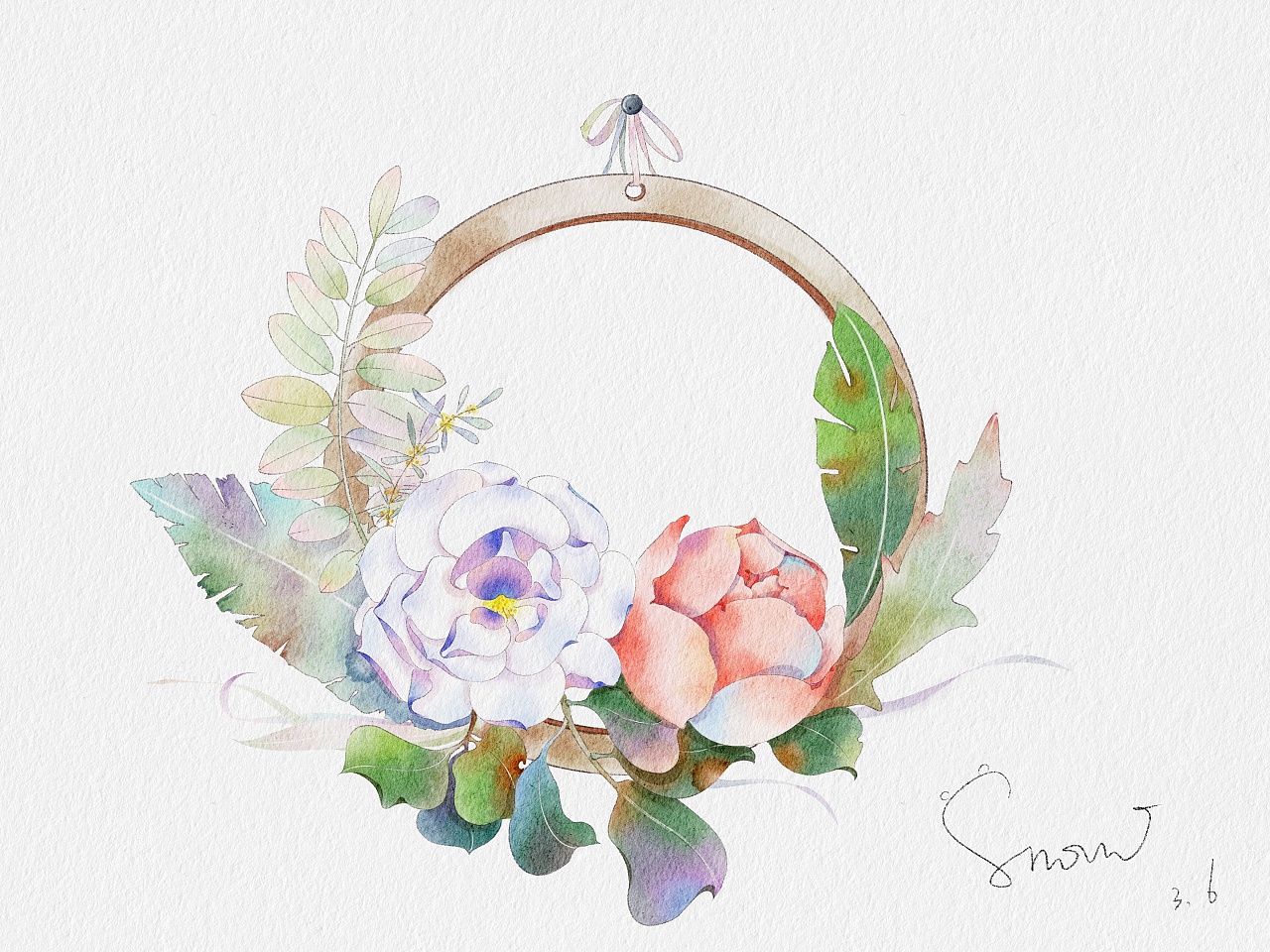 水彩花环|插画|艺术插画|z85958795 - 原创作品 - 站酷 (zcool)