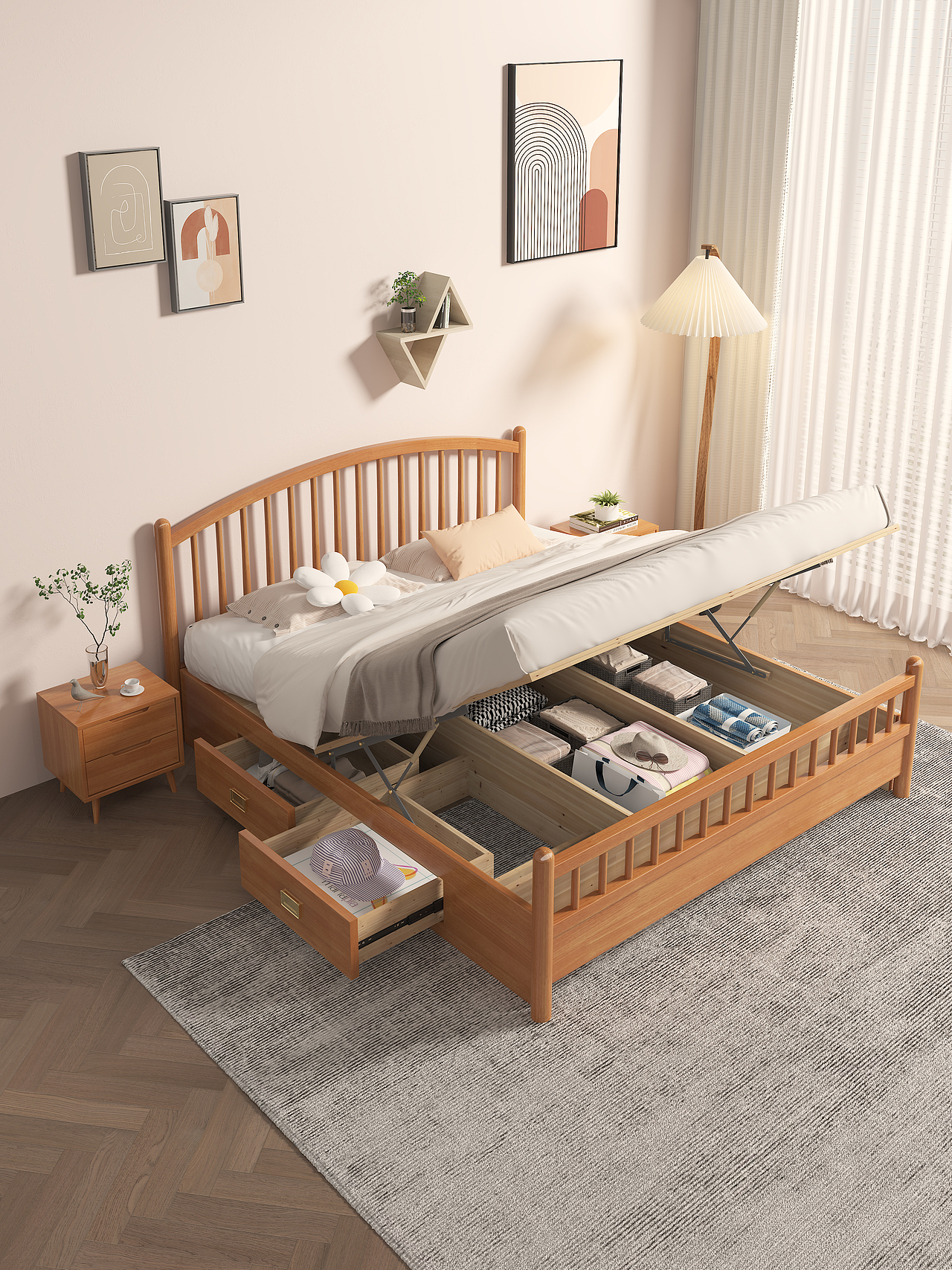 北欧温莎实木床