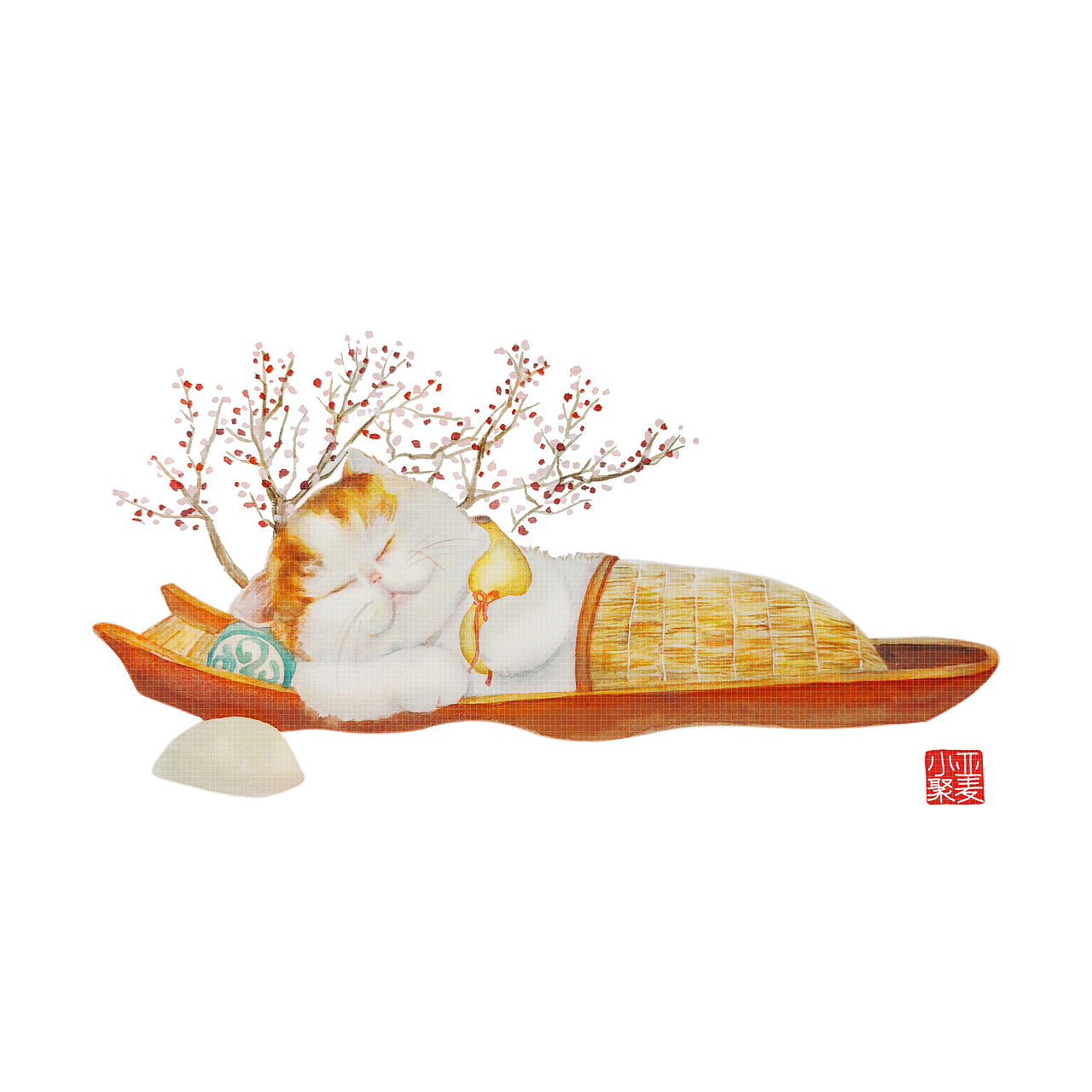 烹茶泼墨赋诗篇，读书听雨问自然。原创国风小懒猫。（图ZMTkyMzQ3MTEy） - 商业插画 - 站酷设计师亚麦小聚原创素材 - 站酷ZCOOL