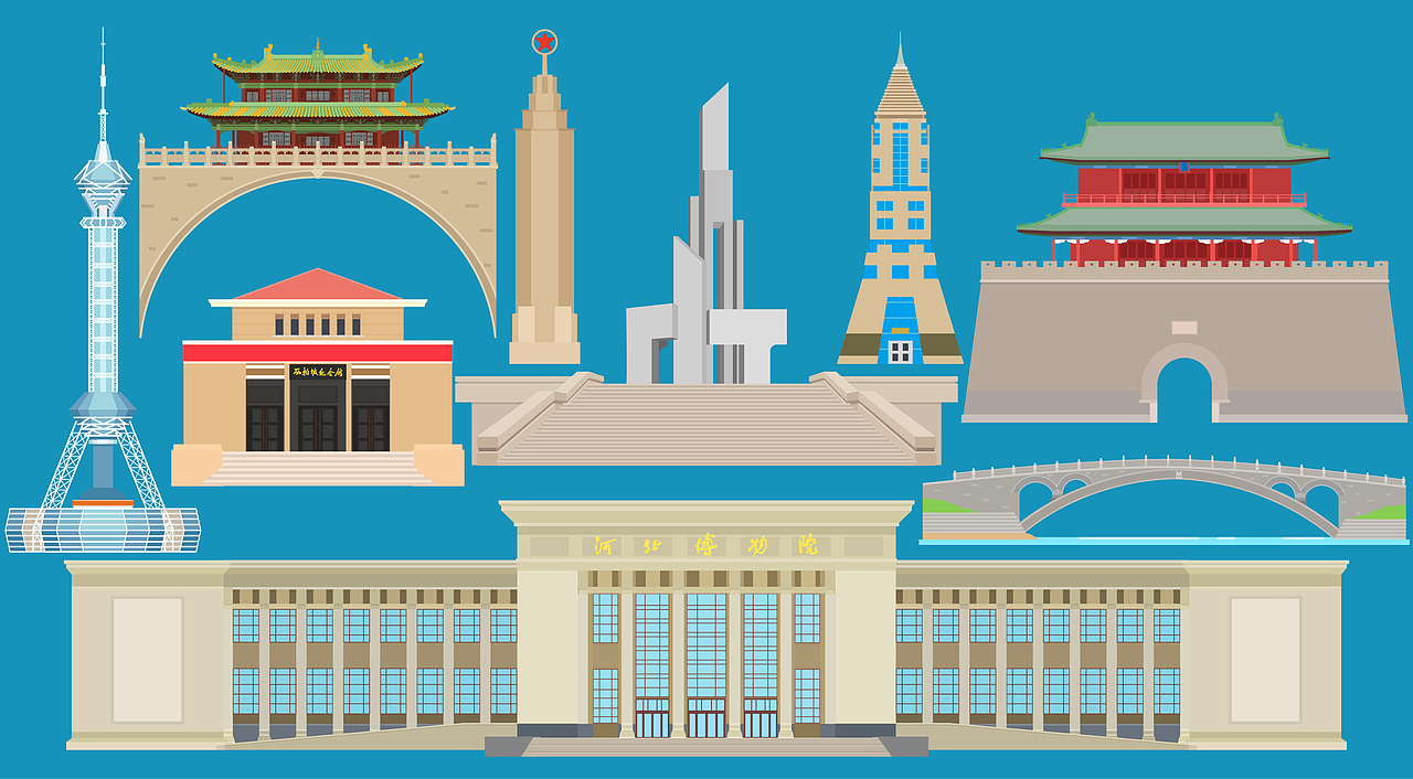 习作 国家级历史文化名城——正定古城 扁平化矢量图 br>海洛下载编号