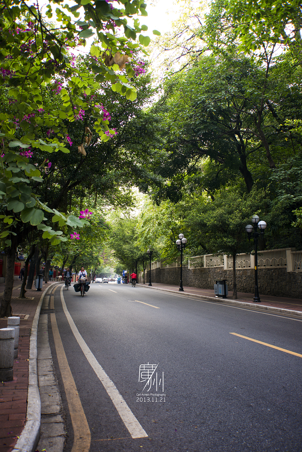 应元路,位于中山纪念堂后,越秀公园前,狭窄,起伏,弯曲,路边树木繁茂