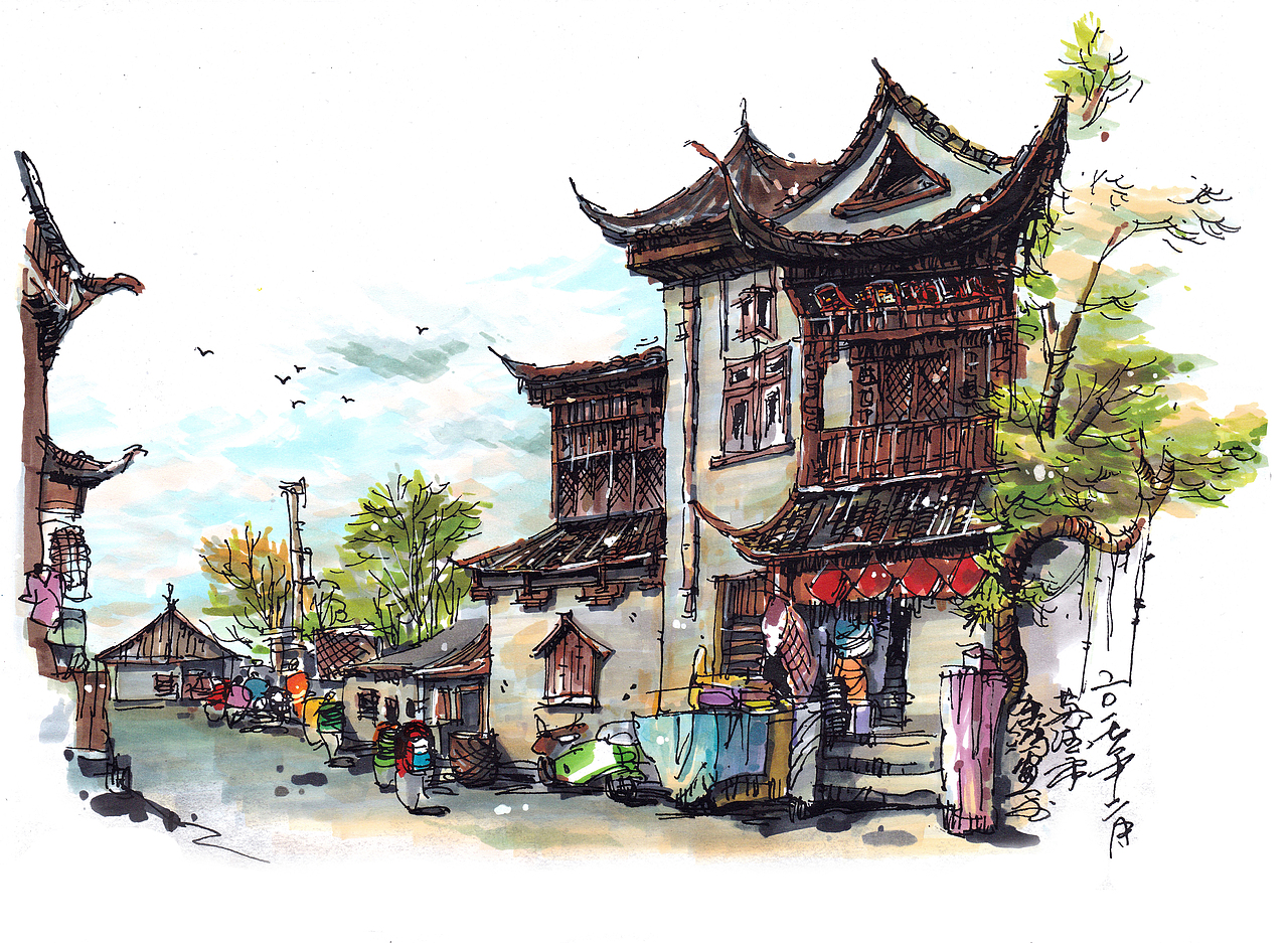 马克笔 风景速写（4）（图ZMTU1MzI3MDAw） - 绘画 - 站酷设计师谭泽鸿原创素材 - 站酷ZCOOL