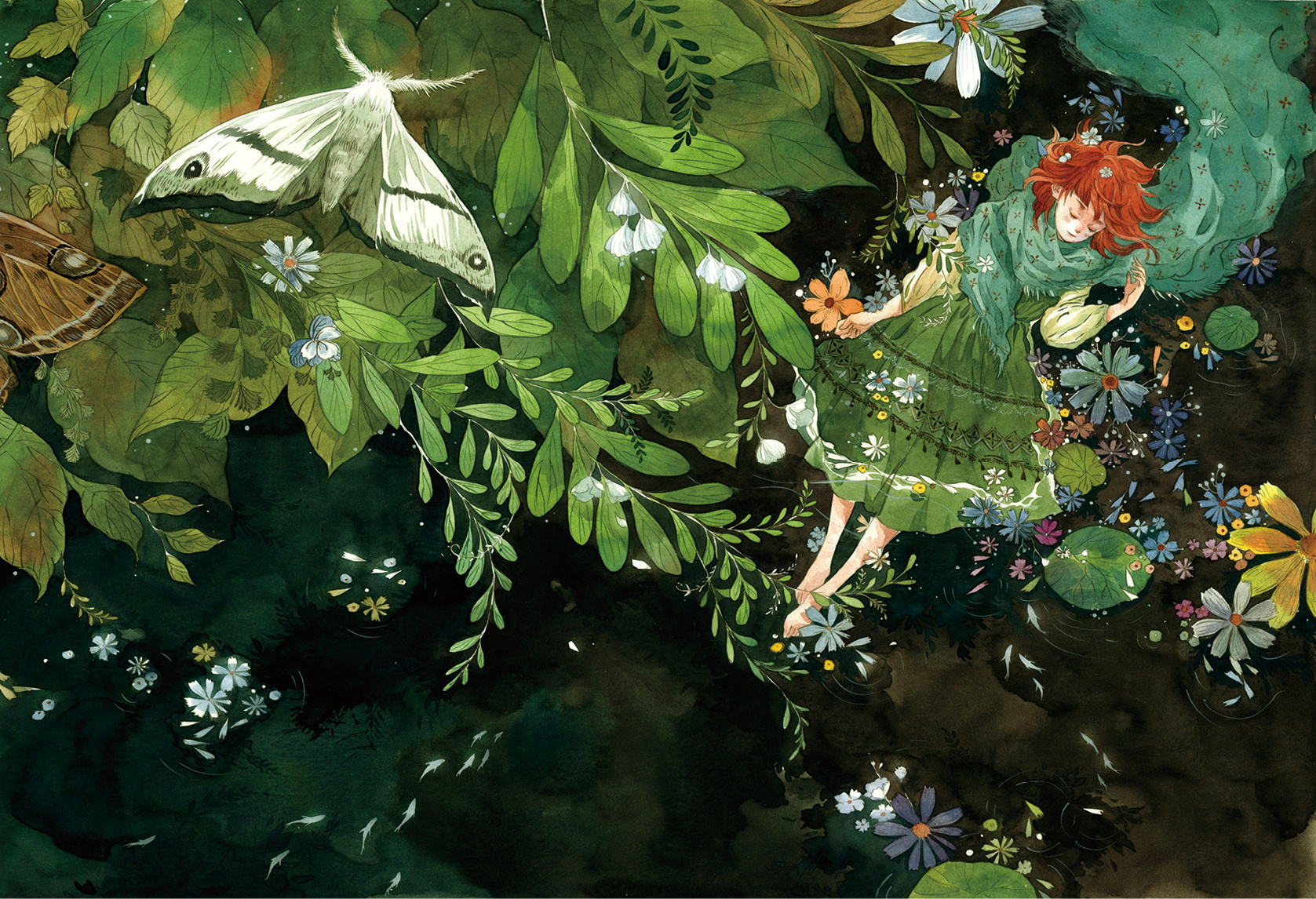 水彩画集梦游纪封面图和绘画过程